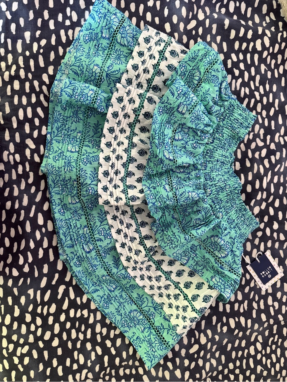 New with tags Roller Rabbit & Target collab Teal and Navy Floral Smocked Skirt